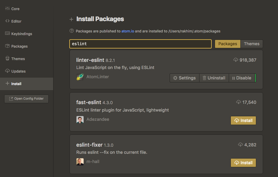 install package in atom